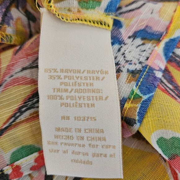 Hope & Harlow Boho Peasant Multi color Tropical Print Shirt Blouse - Picture 3 of 5